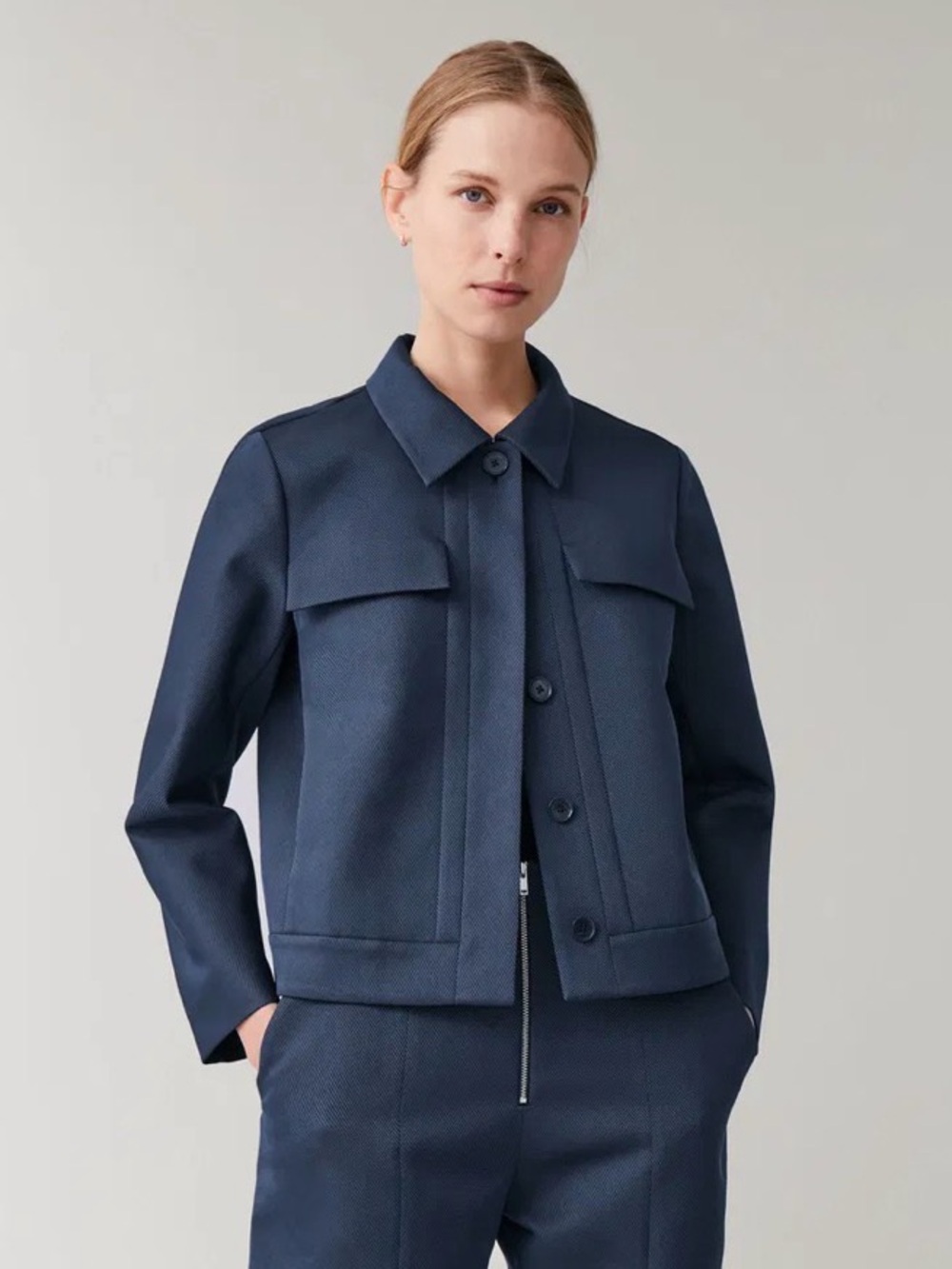 Tailored Navy Button-Up Blazer Jacket Size L EU 42